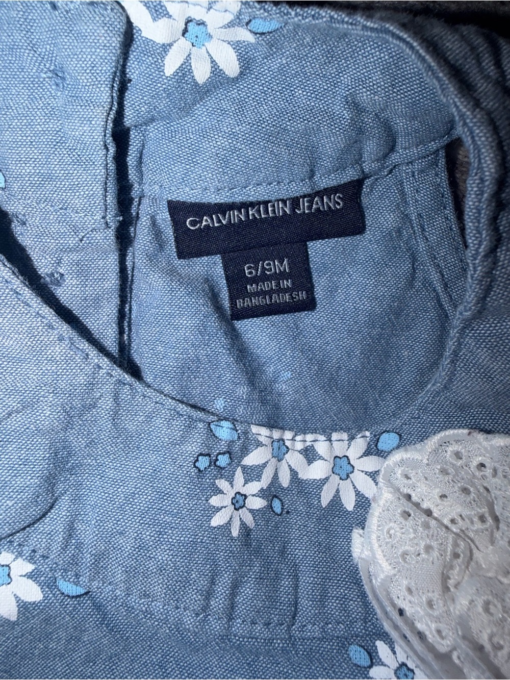 Calvin Klein Jeans light blue floral baby top with lace detail